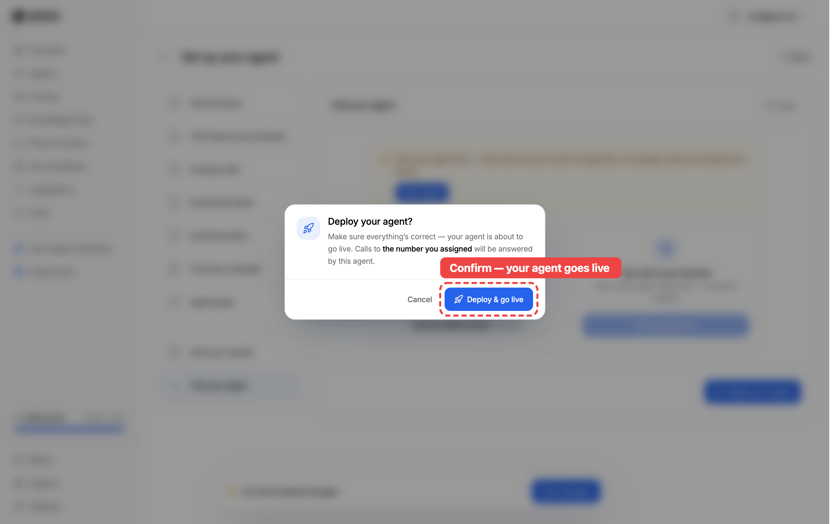 The deploy confirmation: review the number, then Deploy & go live